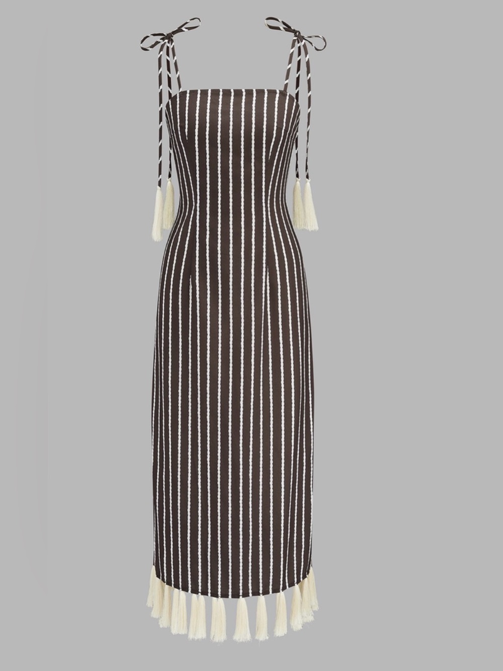Commense Striped Tassel Tie-Strap Midi Dress